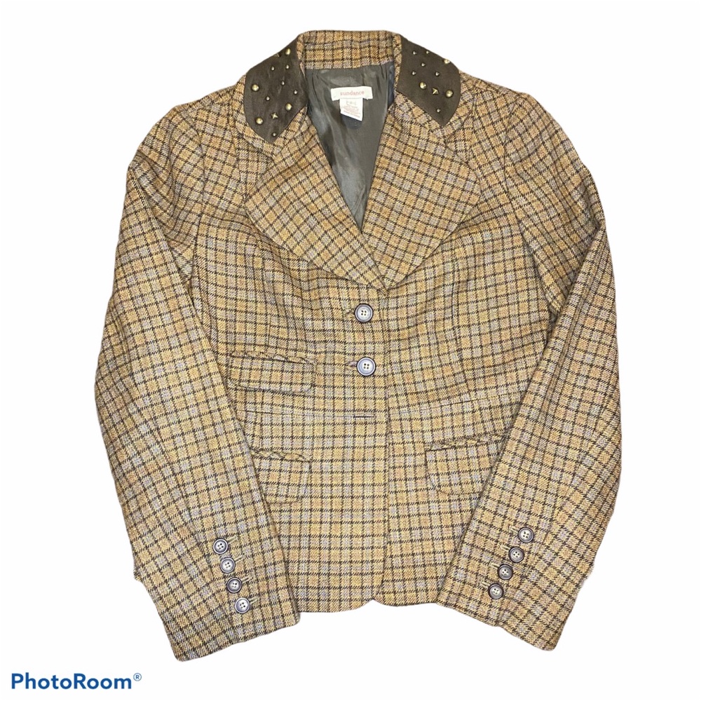Sundance Wool plaid studded collar blazer